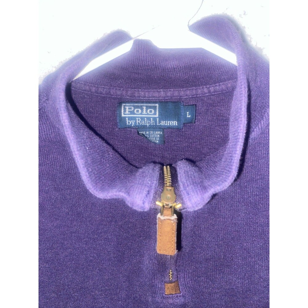 Polo Ralph Lauren Sweater Mens Medium Purple 1/4 Zip Mock Neck Pullover Pony L - Picture 3 of 7